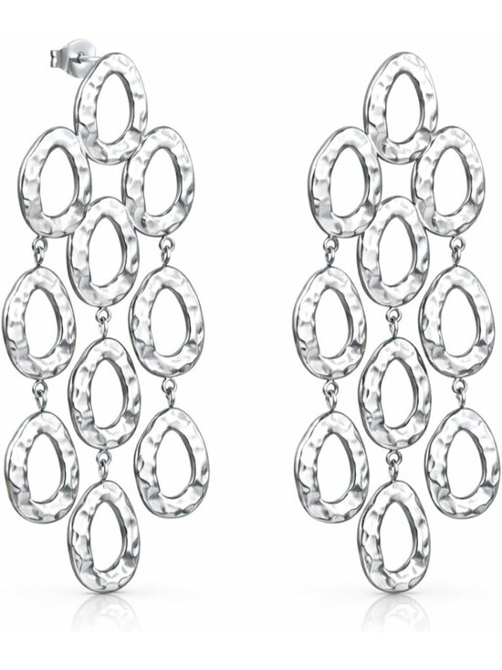 Jewelry - Women's Silver 18k Gold Plated Statement Hammered Chandelier Long Oval Earrings